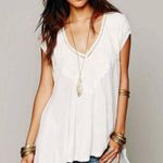 Free People  Abigail Tee White Lace Oversized Loose Fit Top Lattice Boho Prarie Photo 0