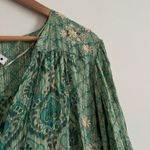 ZARA  Maxi Dress Green Metallic Gold Tiered Flowy Bohemian Size XS SMALL oversize Photo 4