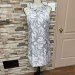 London Times  halter party shift dress shimmer white gray Sz 8 wedding guest Photo 2