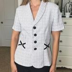 Perceptions White and black plaid peplum mini blazer with bow detailing Photo 6