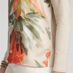 Chico's Women’s Satin Garden Long Sleeve Tee Size 3 XL Beige Floral Scoop Neck Photo 2