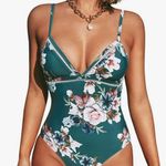Cupshe Women's Green Floral Lace Up One Piece Swimsuit Photo 0