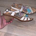 Born Shoes Born white leather sandals Woman’s 9 Heels Colorful Tassels Ankle Strap Photo 3