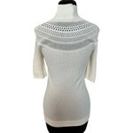 Cache Moc Neck Peek A Boo Pointelle Knit Stretch Top New Winter White NWT $88 Photo 4