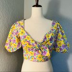 River Island Floral Print Puff Sleeve Crop Top, Yellow/Purple, Small/Size 4, NWT Photo 7