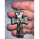 Vintage Glass Lampwork Cross Pendant Black Photo 1