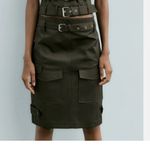 ZARA NWT  Mid Rise Midi Pocket Skirt 100% Cotton 3067/505 Mid-Khaki Green Photo 3