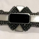 Onyx Art Deco Marcasite Mother of Pearl Silver Pin Photo 0