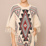 Fadivo NWT Cream Geometric Pattern Poncho O/S Sweater Southwestern Blue Size undefined Photo 0