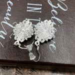 Vintage Carved Spotted Turquoise Resin Oval Cabochons Steel Dangle Earrings Blue Photo 6