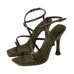 Schutz Lovi Strappy Leather Ankle Strap Heeled Sandal Military Green 8.5 Photo 0