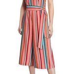 Alice + Olivia Lucie Striped Cropped Wide Leg Halter Jumpsuit - Red Multi - 2 Photo 0