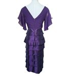 Adrianna Papell  Silk Plum Flutter Sleeve Tired knee length Dress size 2 Photo 7
