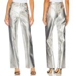 We Wore What 💖  Silver Mirror Straight Leg Faux Leather Pants Photo 1