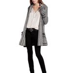 Lucky Brand  BOHO Shawl Cardigan Open Black White Geometric Sweater Women’s 1X Photo 1