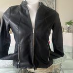 a.n.a faux leather fitted black moto jacket biker zip up size Large lined sexy Photo 2