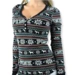 PINK - Victoria's Secret Victoria's Secret Pink Thermal Henley Pajama Set Long Sleeves Holiday Christmas Photo 2