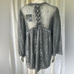 POL Women's Gray Floral Lace Baby Doll Sheer Lace Up Back Blouse Top NWT Size L Photo 8