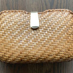 Vintage Marshall Fields Woven Straw Natural Clutch in Tan with Gold Closure Photo 0