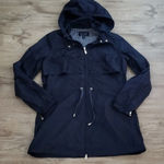 Armani Collezioni Armani Jeans Navy Blue Laser Cut Floral Chic Full Zip Long Rain Jacket Size 8 Photo 0