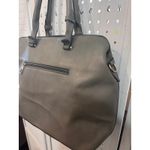 Chic Faux Leather Tote Bag Gray Double Handle Top Zip Tassel Accent Photo 4