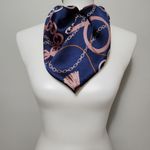 Tanger Blue Pink Satin Baroque Large Square Scarf Photo 3