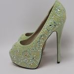 Kiss Kouture Celine Light Mint Green Peep Toe Beaded Platform Heels Size 8.5 Photo 2