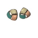 New Pastel Green Pink and Cream Enameled Good Tone Earrings for Pierced Ears Photo 4