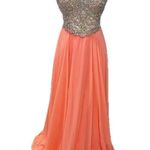 Aspeed  Design Coral Chiffon V-Neck Beaded A-Line Dress L1640 Size Small Photo 3