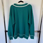 Vintage Teal Cableknit Academia Sweater College Preppy Knit Tennis V Photo 2