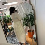 Long Sleeve Drawstring Detail Maxi Peasant Dress Ivory Size Small Photo 1