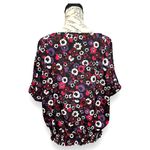 Michael Kors L Azalea Floral Black Blouse Roll Tab Sleeve Gold Button Retro Boho Photo 5