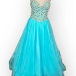Terani Couture Formal Gown Women's Med Blue Embellished Strapless A-Line Maxi Photo 0