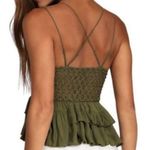 Free People Intimately Medium Adella Cami Top Olive Sparrow Ruffled Crochet Lace Photo 2
