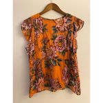 Farm Rio  Adonis Pintucked Blouse No Tie Orange Pink Floral Flutter Sleeve GUC S Photo 1