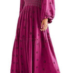Free People Dahlia Embroidered Maxi Dress Gauzy Smocked Floral Raspberry Medium Photo 0