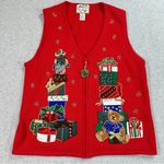 Tiara International  Zip Vest Medium Red Not Ugly Christmas Sweater Photo 0