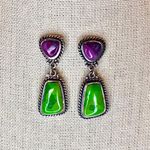 BARSE Sterling Silver Purple and Green Turquoise Cabochon Drop Earrings Photo 6