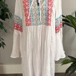 Nina Leonard  Embroidered Tunic Dress White Bell Sleeve Boho V-Neck Women's L Photo 0