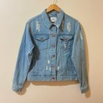 Forever 21 Light Wash Distressed Button Front Denim Jean Jacket Photo 0