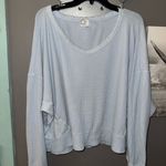 Aerie Light Blue V-Neck Waffle Knit Top Photo 0