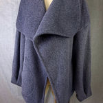 Free People  Mina Jacket Heathered Navy Draped Wool Blend Open Front L Photo 0