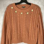 Wild Fable  Burnt Orange Chain Knit Floral Detail Cropped Sweater | Medium Photo 1
