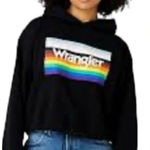 Wrangler Pride Cropped Hoodie Black Rainbow Logo Size M LGBTQ+ Inclusive Photo 0