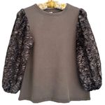 Anthropologie Amadi Eryna Sheer Velvet Burnout Balloon Sweatshirt Top Sz XS USA Gray Photo 3