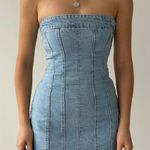 ASOS  Strapless Denim Mini Dress With Slit Hem Photo 10