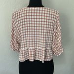 Newbury Kustom Plaid orange & white ruffle crop top w/ quarter sleeves & button down Photo 3