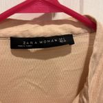 ZARA  Woman Popover Blouse Peach Black Piping Large Mod‎ Boho Flowy Career Photo 3