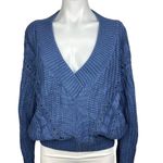 Urban Outfitters  LARGE Blue Chunky Cable Knit Long Sleeve V-Neck Sweater Top Photo 3