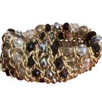 Vintage Necklace Bracelet Set Gold Tone Glass Acrylic Bead Stretch Estate Chunky Photo 5